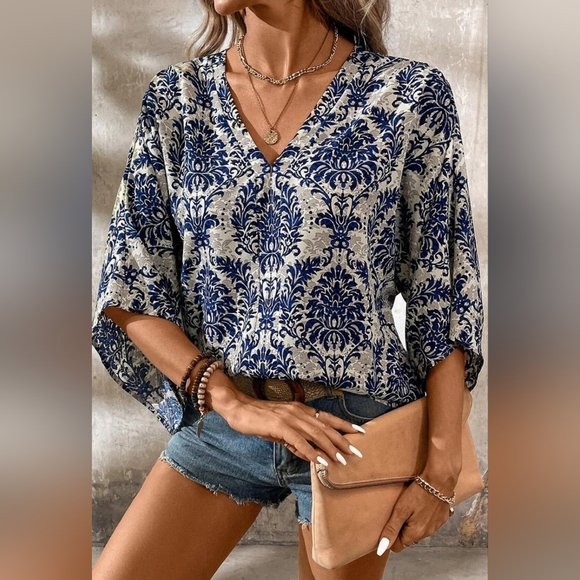 Liam & Company Tops - Shelbie Boho Flounce Sleeve Blouse